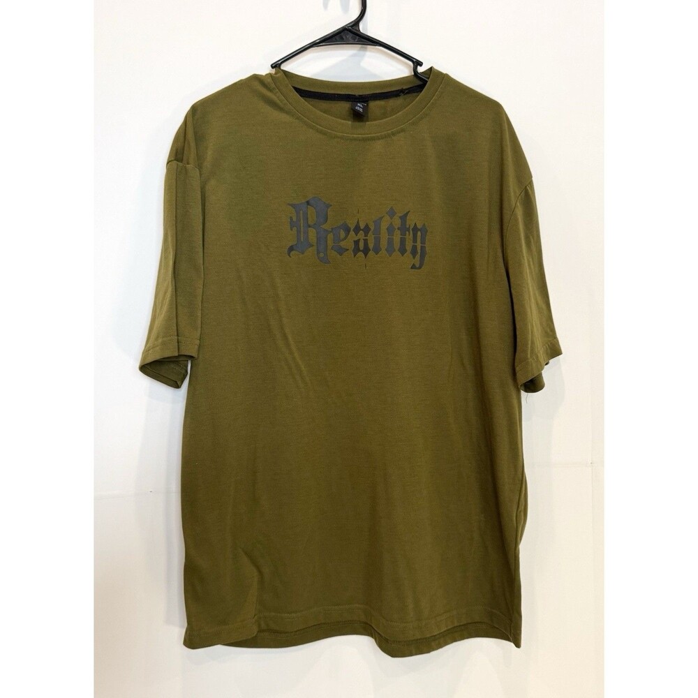 Reality Mens XL Olive Green Graphic TShirt Goth Eagle Skull Cross Streetwear Tee